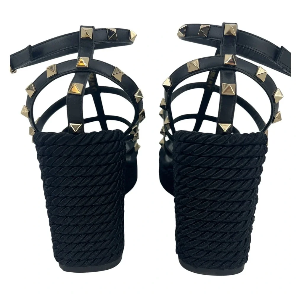 Valentino Garavani Rockstud Calfskin Wedge Sandals Black Size 41
